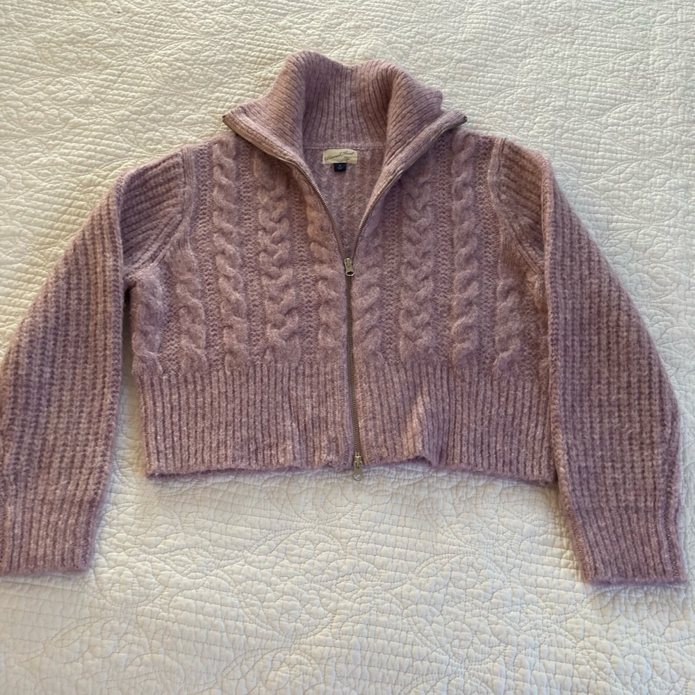 Cropped Full Zip-up Cardigan, Women’s XL